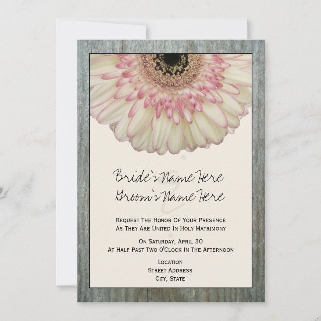 Gerbera Daisy et Barnwood Faire-part de mariage (Devant)
