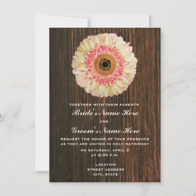 Gerbera Daisy et Barnwood Faire-part de mariage (Devant)