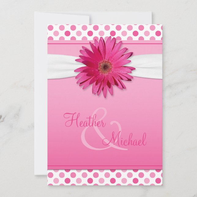 Gerbera Daisy Pink Polka Faire-part de mariage (Devant)
