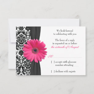 Gérbera Daisy Rose Noir Damassé Mariage RSVP Répon