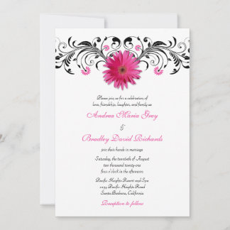 Gerbera Daisy rose noir Faire-part de mariage flor