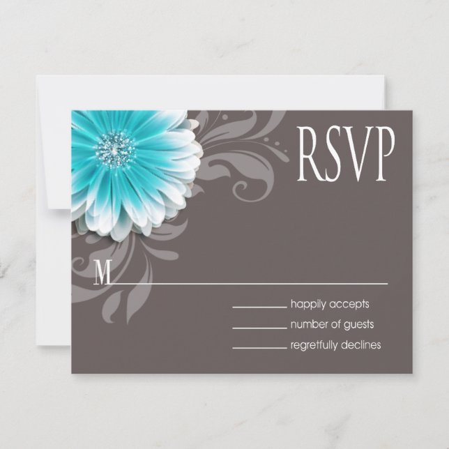 Gerbera Daisy Scroll 1 RSVP turquoise tableau noir (Devant)
