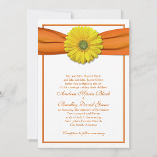 Gerbera jaune avec invitation au ruban orange