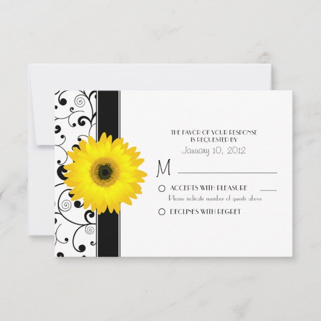 Gerbera Jaune Daisy avec noir Scroll Design RSVP (Devant)