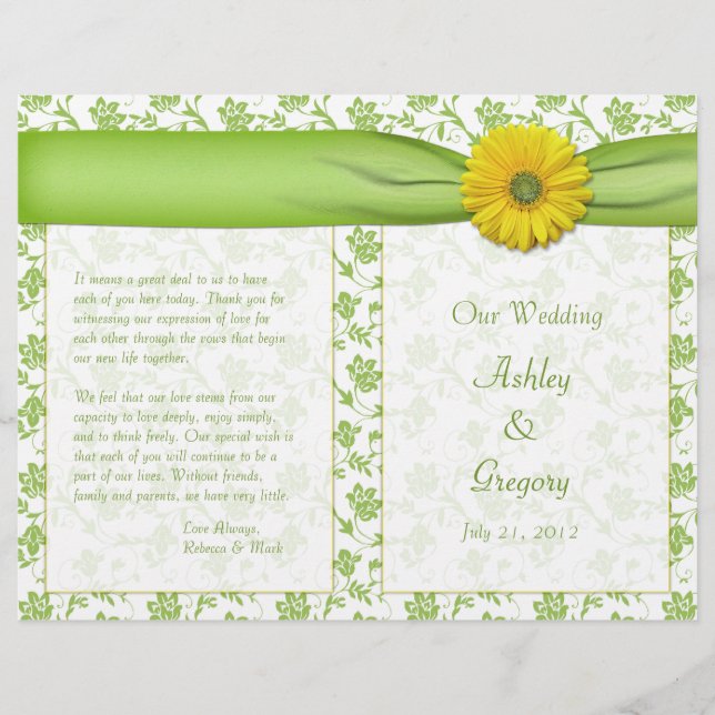 Gerbera Jaune Daisy Green Floral Wedding Programme (Devant)