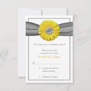 Gerbera Jaune Daisy Grey Ribbon RSVP carte de répo