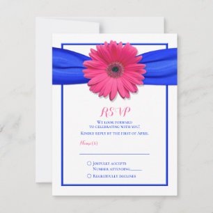 Gerbera rose avec carte RSVP ruban bleu