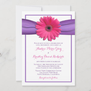 Gerbera rose avec invitation au ruban de satin vio