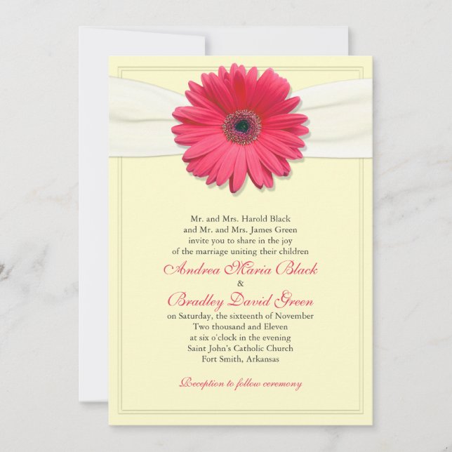 Gerbera rose avec Ivory Satin Ribbon Invitation (Devant)