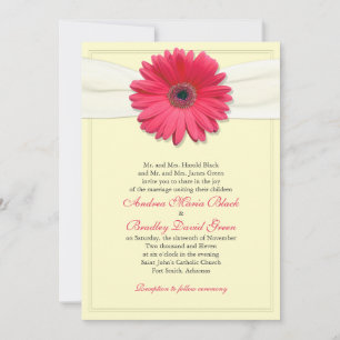 Gerbera rose avec Ivory Satin Ribbon Invitation