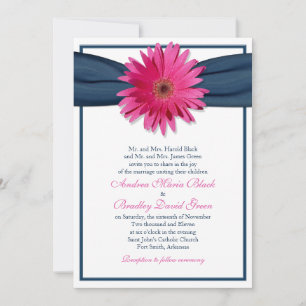 Gerbera rose avec la marine Blue Ribbon Invitation
