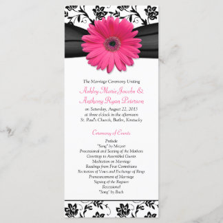 Gerbera Rose Daisy Black Floral Wedding Programme