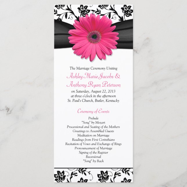 Gerbera Rose Daisy Black Floral Wedding Programme (Devant)