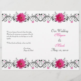 Gerbera Rose Daisy Black Floral Wedding Programme