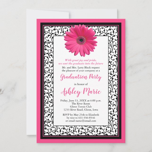 Gerbera Rose Daisy Floral Graduation Invitation (Devant)