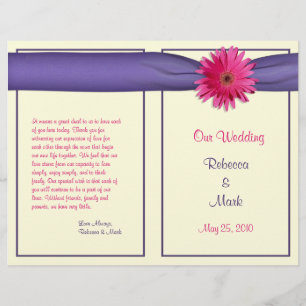 Gerbera rose Daisy Purple Ribbon Wedding Programme