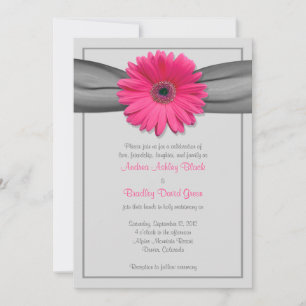 Gerbera rose Daisy Silver Grey Ribbon Invitation