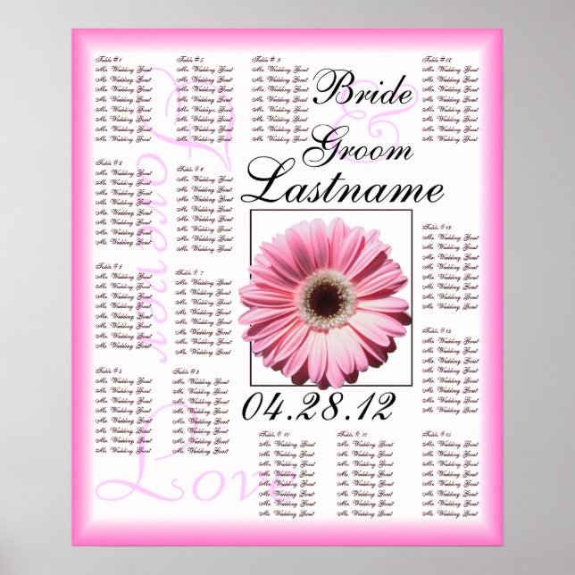 Gerbera rose Mariage Tableau des places assises (Devant)