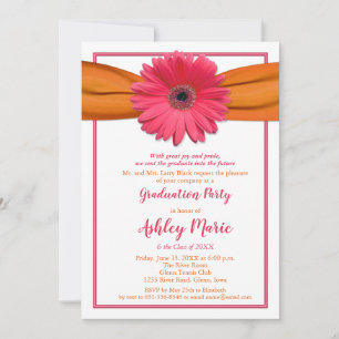 Gerbera rose Orange Ribbon Invitation de graduatio