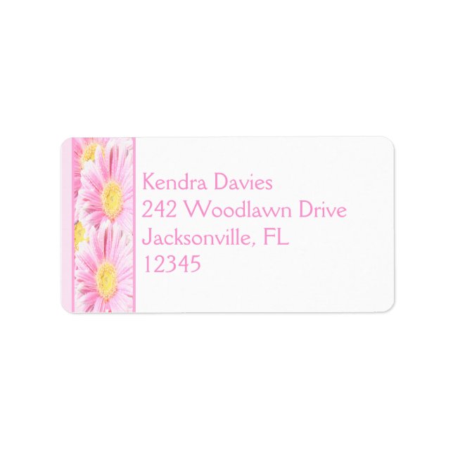 Gerbera rose sur étiquette d'adresse de retour bla (Devant)