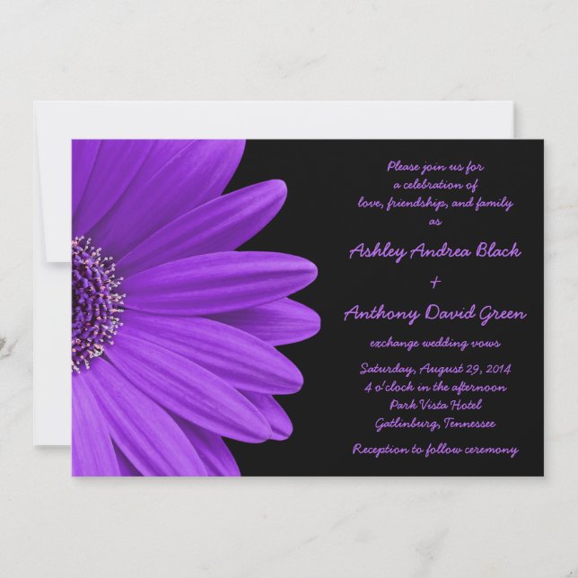 Gerbera violet Faire-part de mariage pourpre et no (Devant)