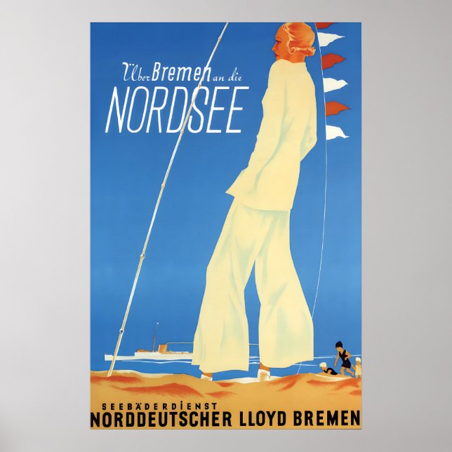 German advertisement poster Via Bremen to the (Devant)