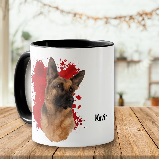 German Shepherd Dog Red Abstract Background Mug (Créateur téléchargé)