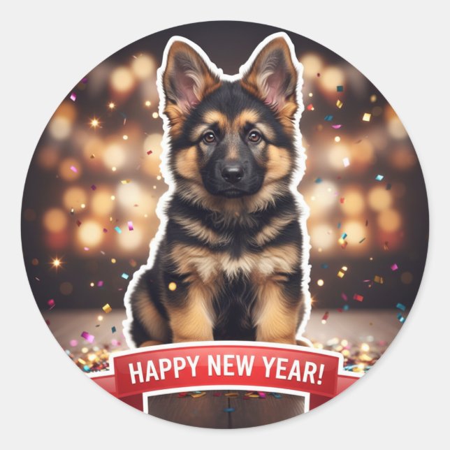 German Shepherd Puppy Confetti Celebration Sticker (Devant)