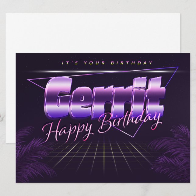 Gerrit Prénom lila retro Carte Anniversaire (Devant / Derrière)