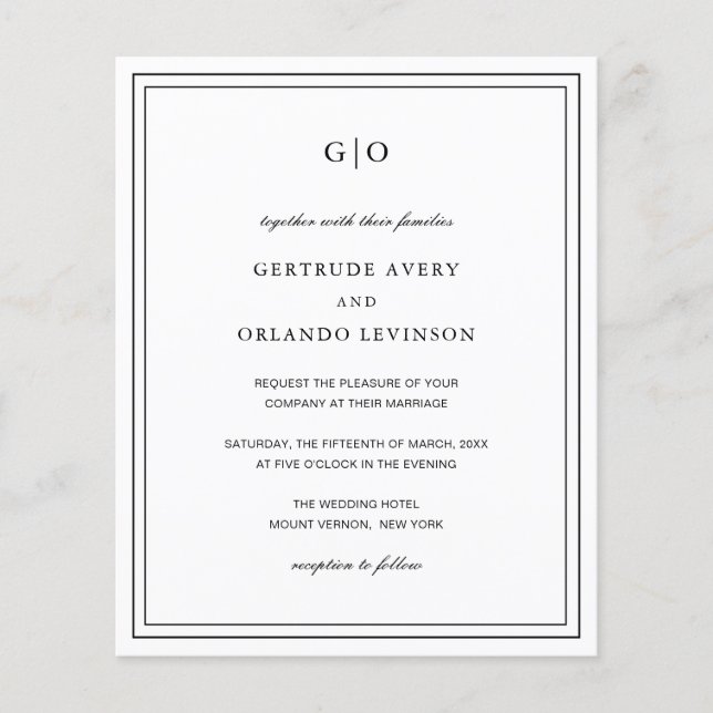 Gertrude Black and White Elegant Wedding Invitatio (Devant)