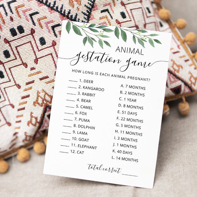 Gestation animale avec réponse Carte Baby shower (Créateur téléchargé)