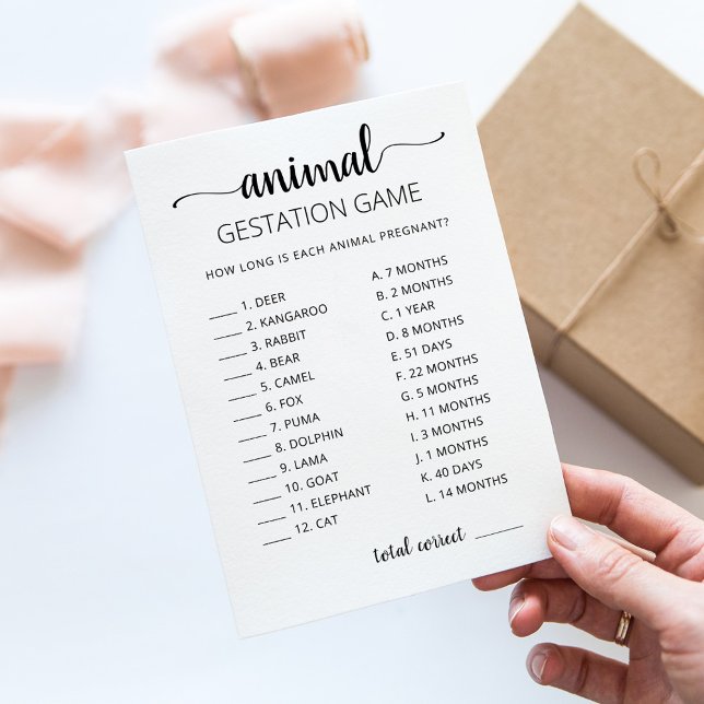 Gestation animale avec réponse Carte Baby shower (Créateur téléchargé)