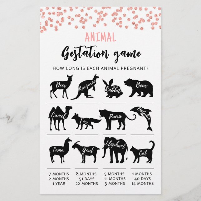 Gestation animale avec réponses Baby shower Jeu (Devant)