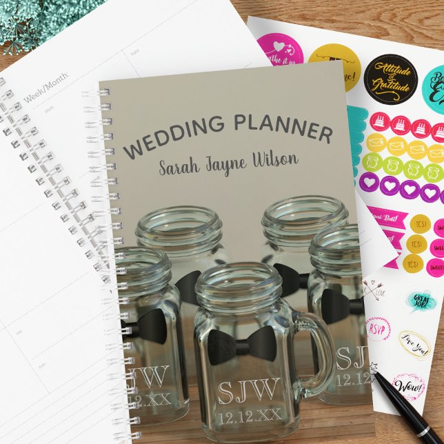 Gestionnaire d'événements mariage Planificateur me (Perfect for Wedding Planners that love mason jars. Add your name and wedding date)