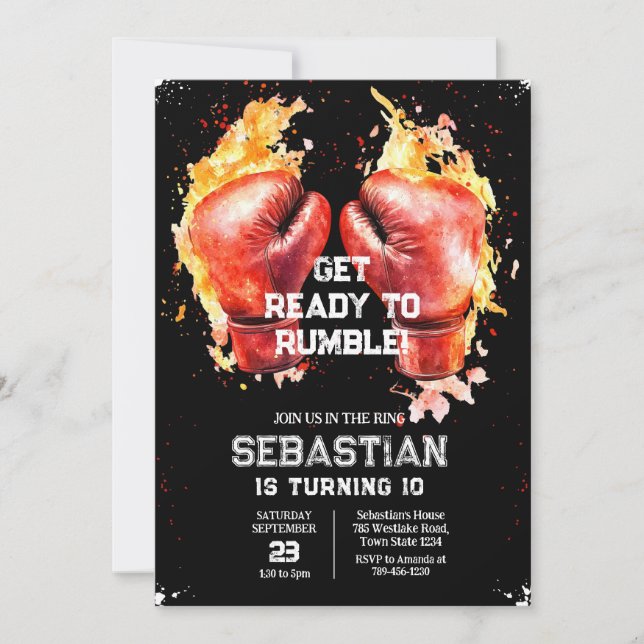 Get Ready To Rumble Boxing Birthday Invitation (Devant)