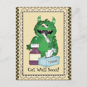 Get Well Bientôt Monster saluant carte postale