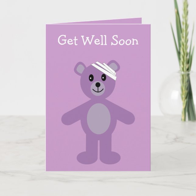 Get Well Soon lilac caricature carte ours en peluc (Devant)