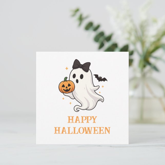 Ghost mignon avec Bow et Citrouille | Halloween (Debout devant)