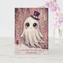 Ghost Rose Halloween Boo Carte de Vœux Pinkoween É
