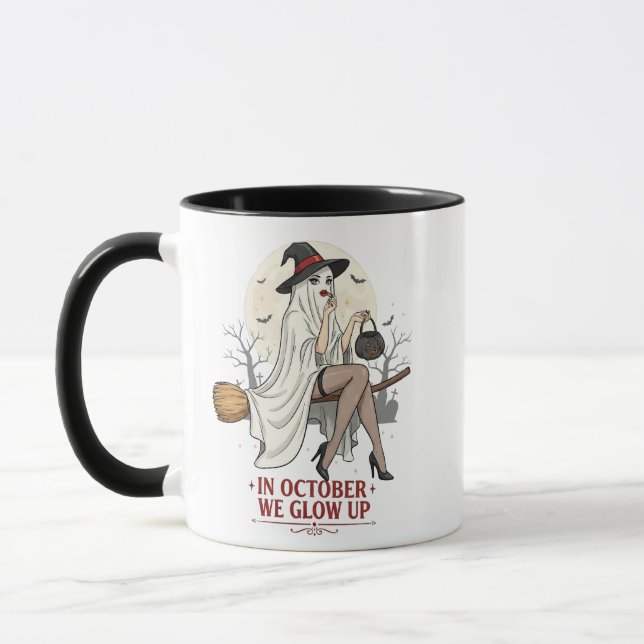 Ghost Witch Broom Ride – Halloween Mug (Gauche)