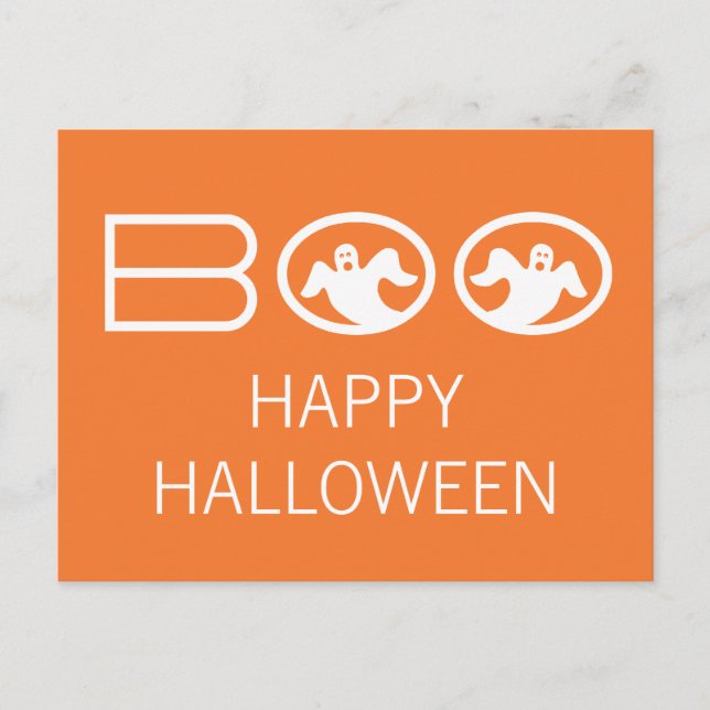 Ghosts Boo Halloween carte postale, orange et blan (Devant)
