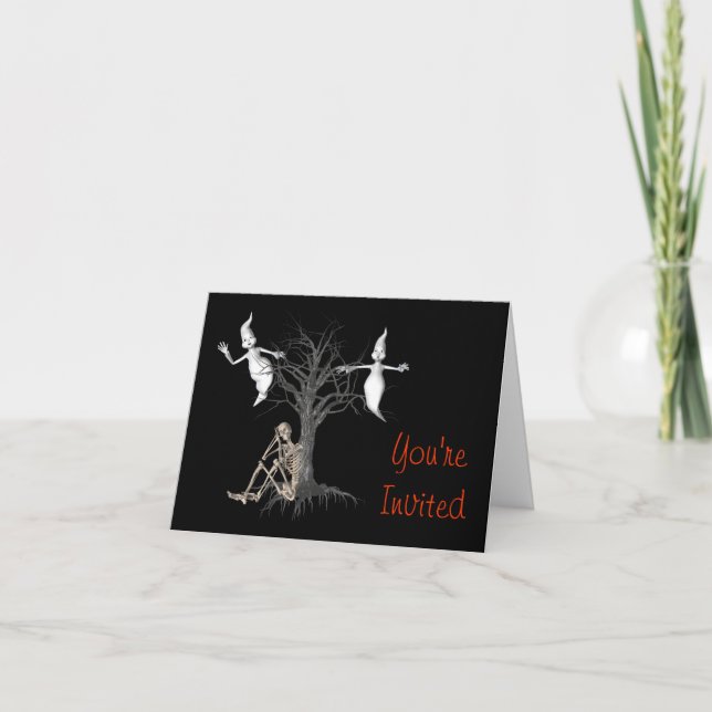 Ghosts Skeleton Funny Halloween Party Invitation (Devant)