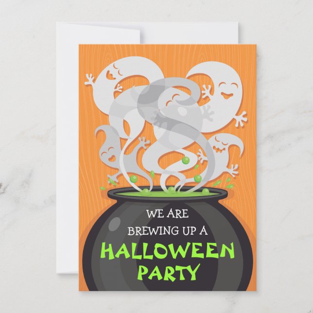 Ghosts & Witches Cauldron Halloween Invitation (Devant)