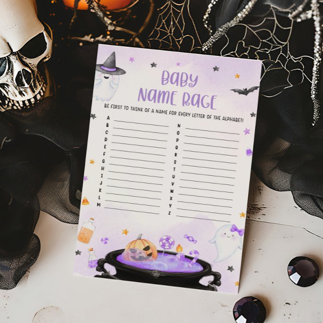 Ghoul Halloween Baby shower Baby Name Race Game (Purple Oh Sheet Baby Shower Baby Name Race Game)