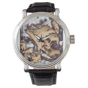 Ghoulardi (W/Crâne-2) Montre-bracelet en cuir noir