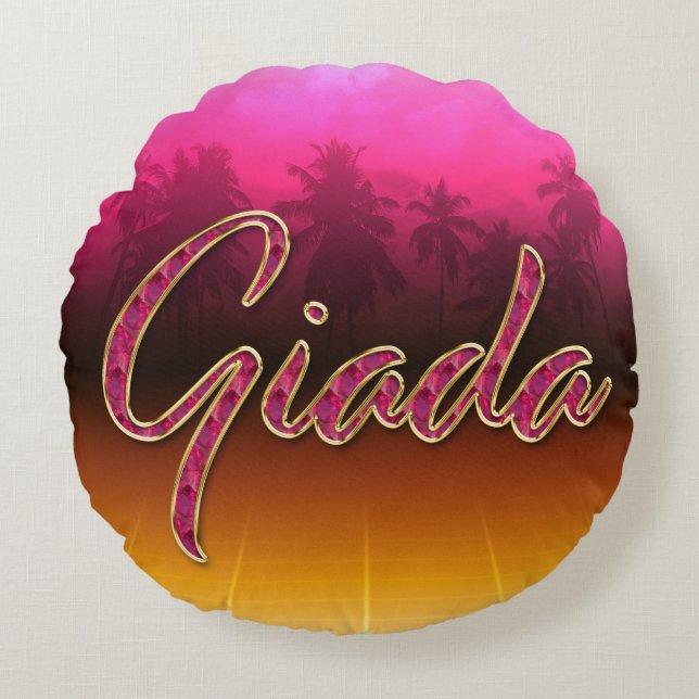 Giada prénom nom coussin rose doré (Devant)