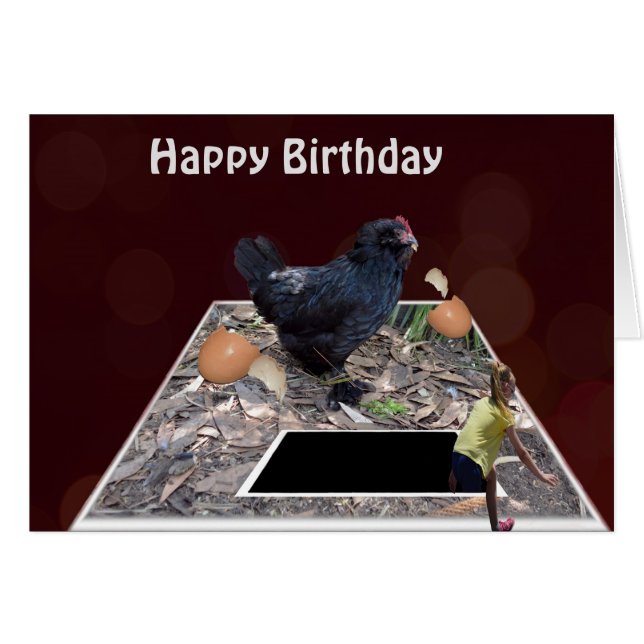 Giant Oeuf Noir Manger Rooster Carte Anniversaire (Devant horizontal)