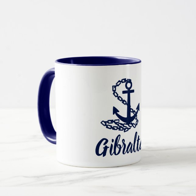 Gibraltar - Style Maritime Mug Bleu Et Blanc (Devant gauche)