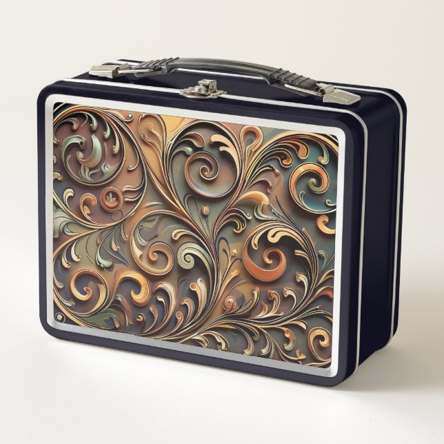 Gided Baroque Scrollwork Metal Lunchbox (Devant)