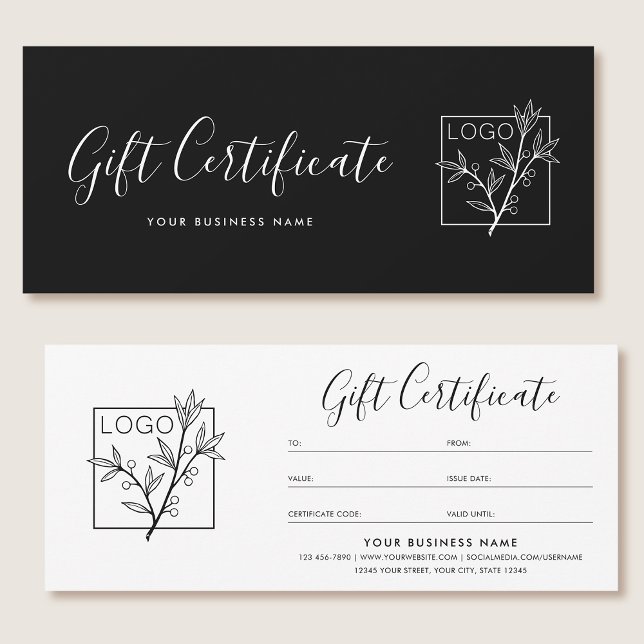 Gift Certificate Logo Script Minimalist Black (Créateur téléchargé)